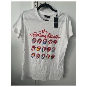 The Rolling Stones white t-shirt with multi-coloured graphic. Size: M